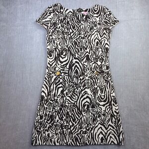 Lilly Pulitzer Womens Zebra Print Shift Dress Black White Pique Gold Button S